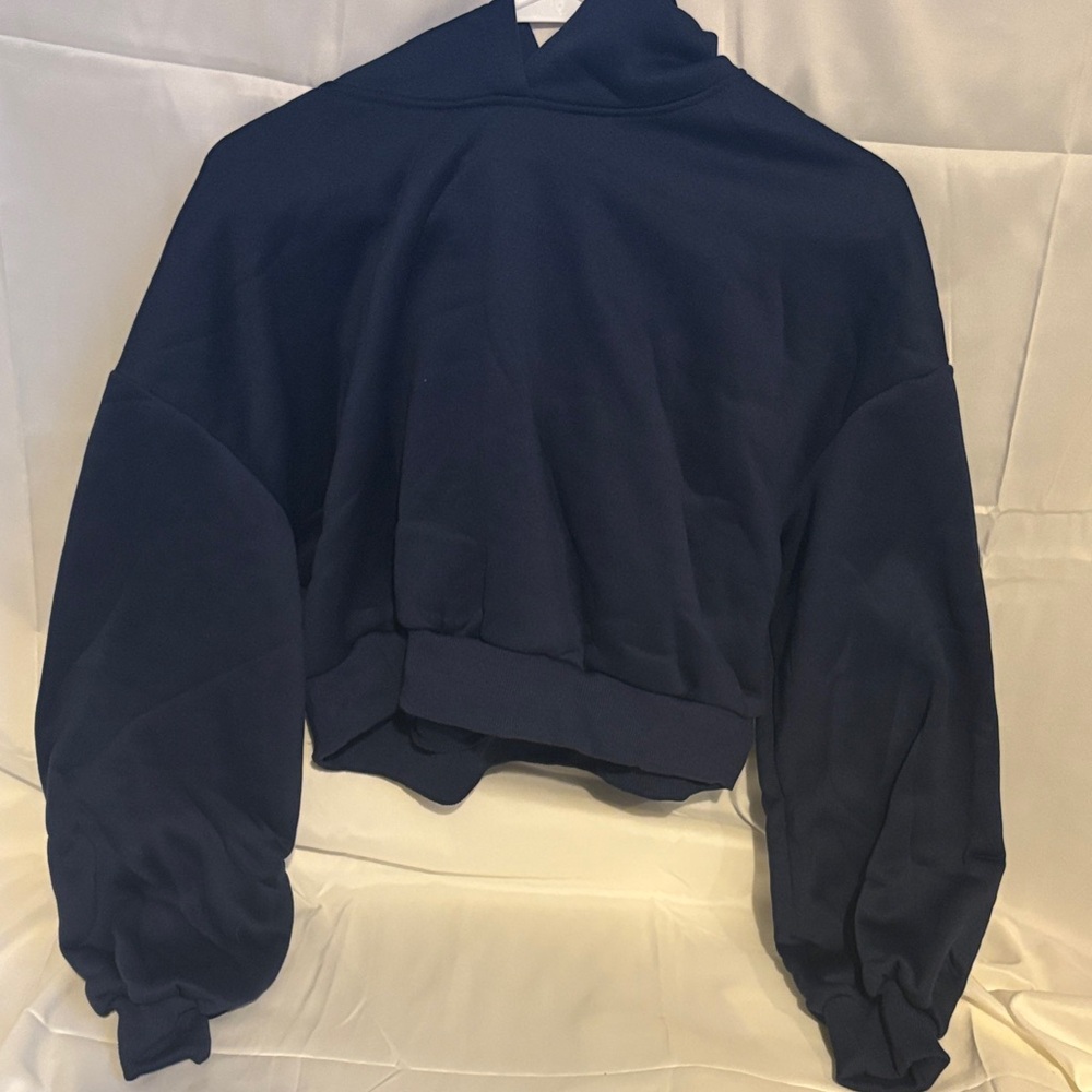 SHEIN Navy Blue Cropped Hoodie Sweater